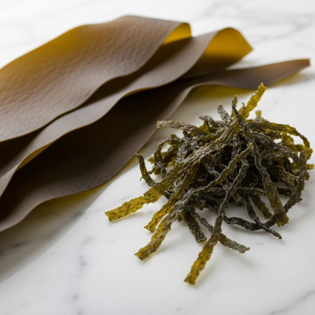 Getrocknete Meeresalgen auf Marmoroberfläche