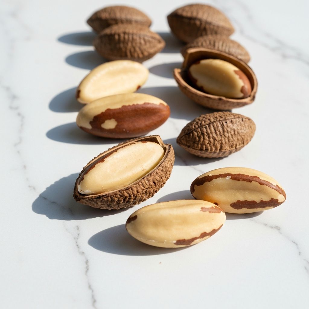 Verschiedene Nüsse auf Marmoroberfläche arrangiert